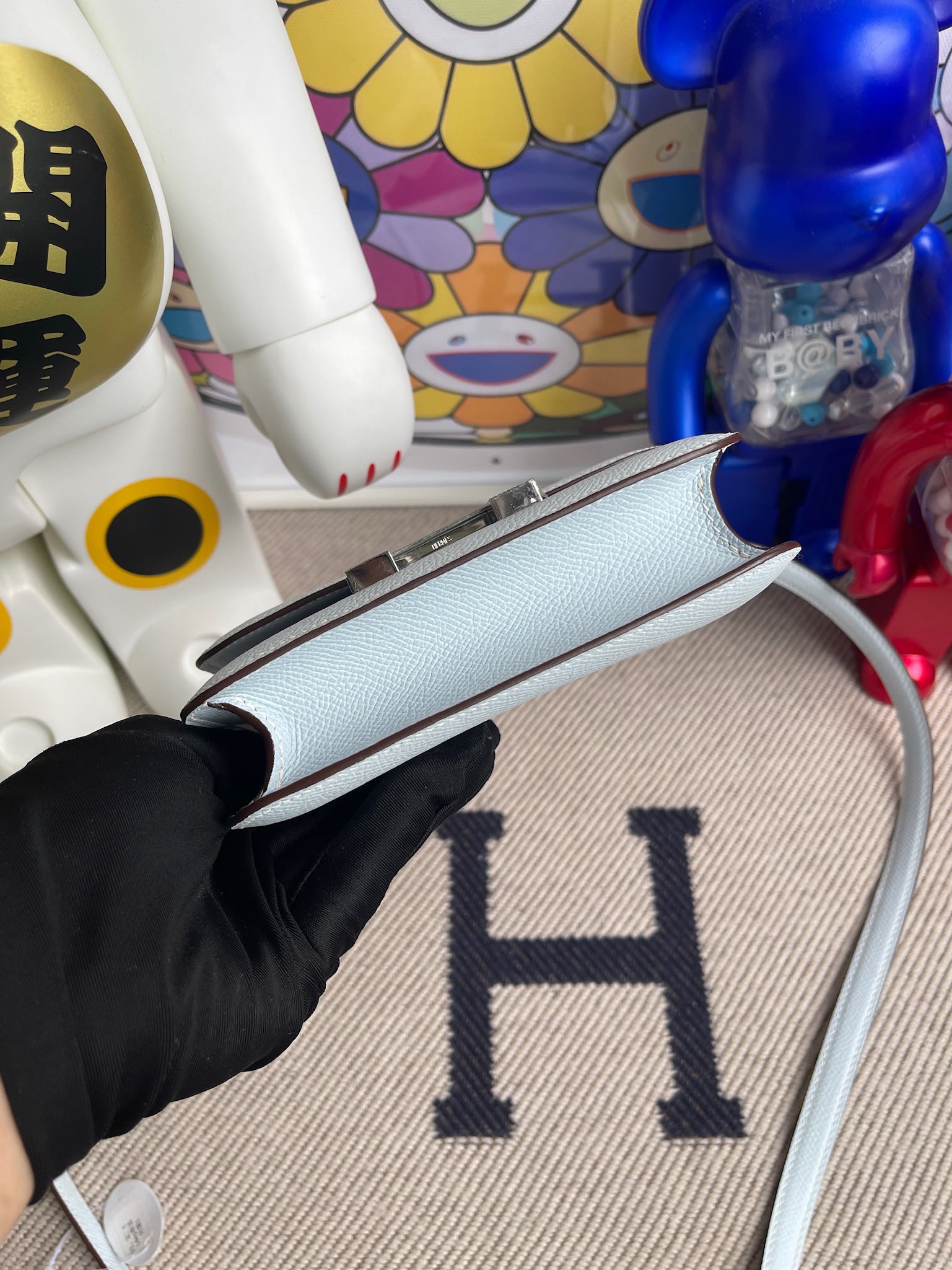 에르메스 콘스탄스백 미니 포그블루 은장 앱송